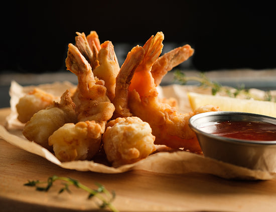 Prosecco battered Prawns with sweet chilli sauce